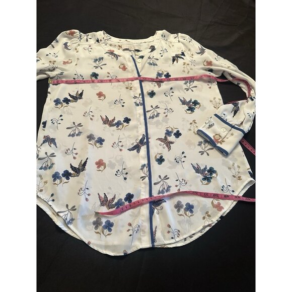 Loft Ann Taylor size small long sleeved blouse butterflies flowers Button Up - Picture 4 of 6